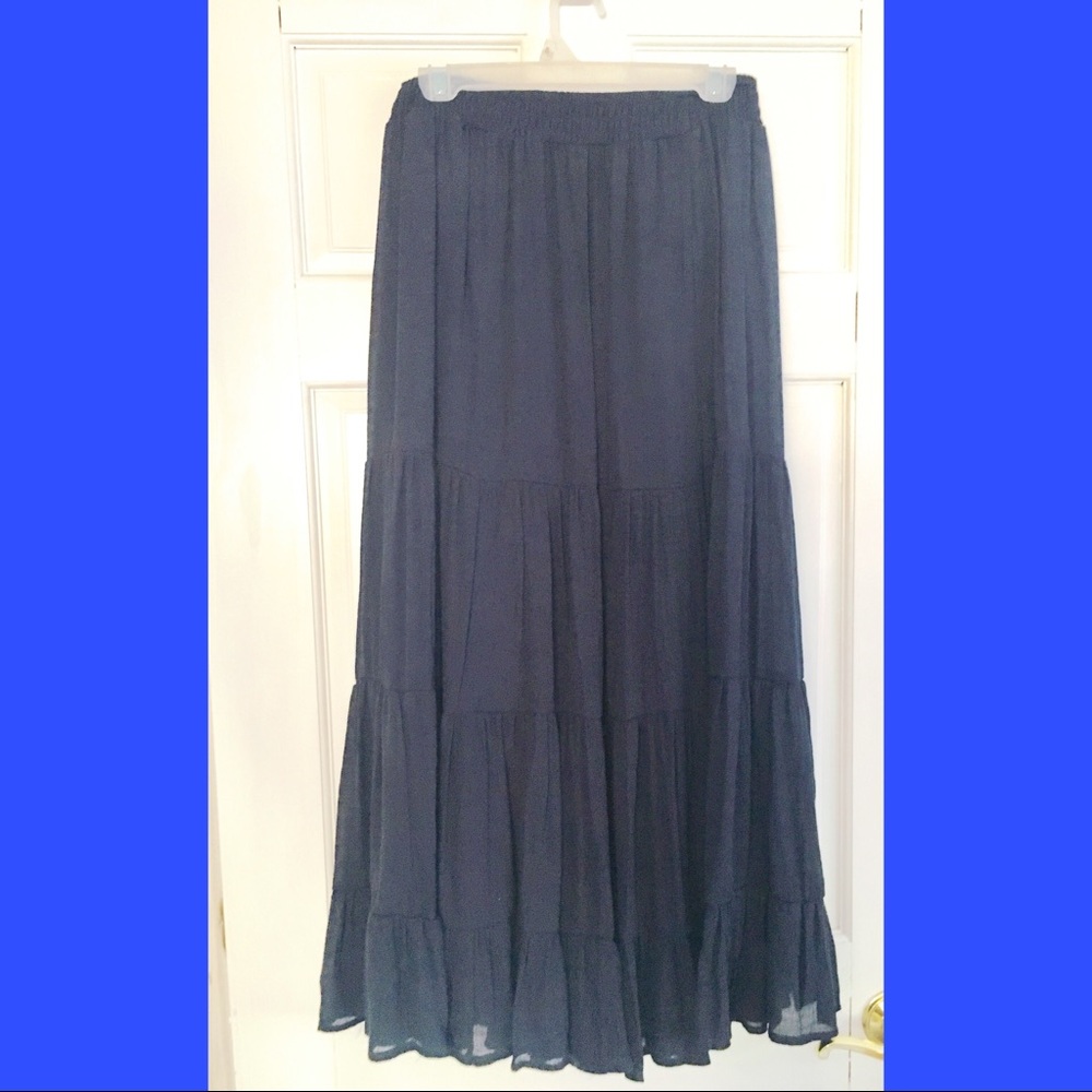 New York & Company Navy Tiered Maxi Skirt